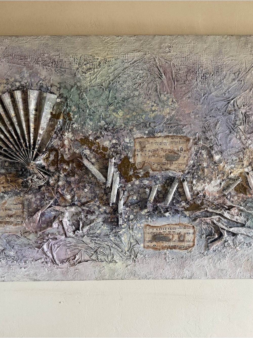 Fred Mixed Media Wall Art in Lavender, Silver, Gold and Cream Tones
